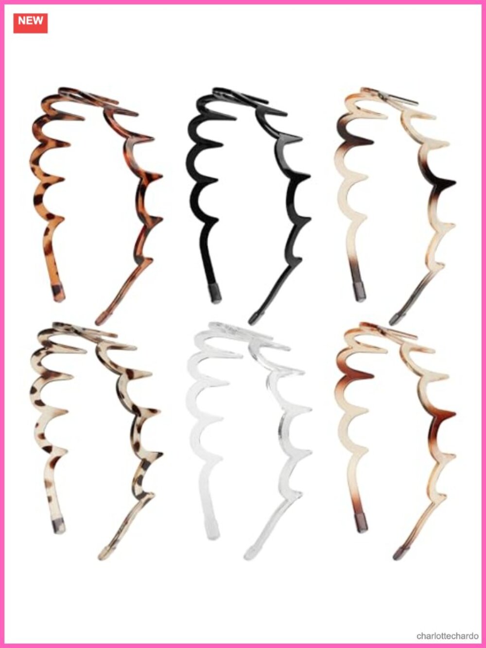 6 Pc Zig Zag Headbands Recyclable Plastic Non Slip Wavy Hair Bands Silicone Tips